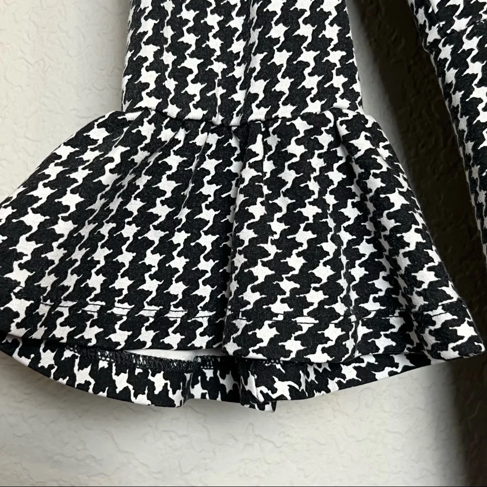 KATE SPADE Houndstooth 3/4 Ruffle Sleeves Stretch Crepe Fit & Flare Dress Size S